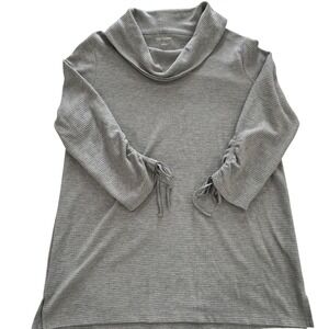 Kim Rogers Gray Ribbed Cowl‎ Neck Sweater with Ruched Sleeve Detail Size L